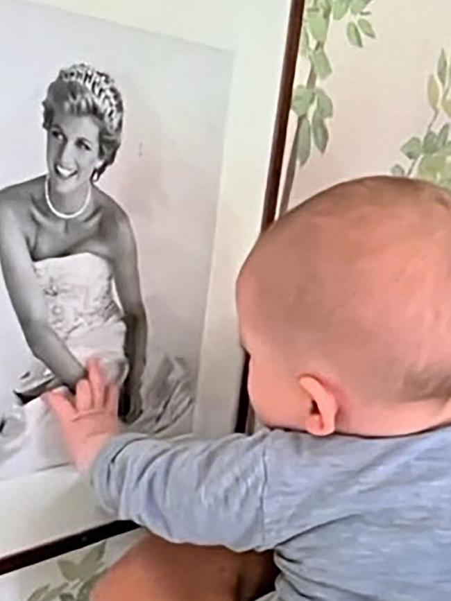 Archie with a picture of his grandmother Princess Diana. Picture: Netflix