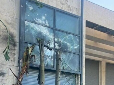 The cracked window at Benjamin Netanyahu's Caesarea home after it was hit by a Hezbollah drone. Picture: X/Twitter.