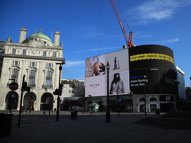 An empty Piccadilly Circus in London, England. Picture: Getty Images