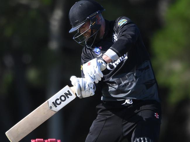 Liam Murphy of Brunswick bats during the VSDCA Cricket match between Brunswick and St Bernard's at A.G Gillon Oval in Brunswick, Saturday, February 29, 2020. (Photo/Julian Smith)