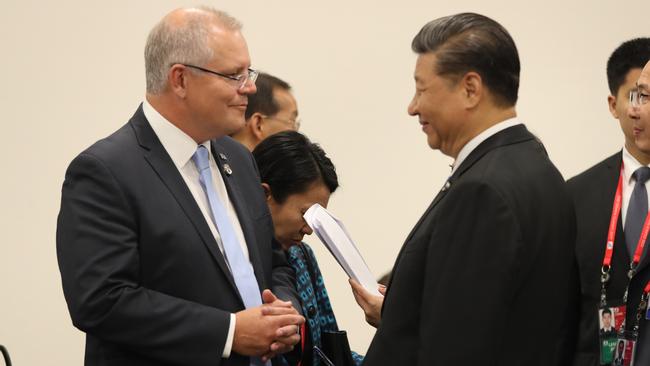 Prime Minister Scott Morrison with Chinese President Xi Jinping in 2019. Picture: Adam Taylor