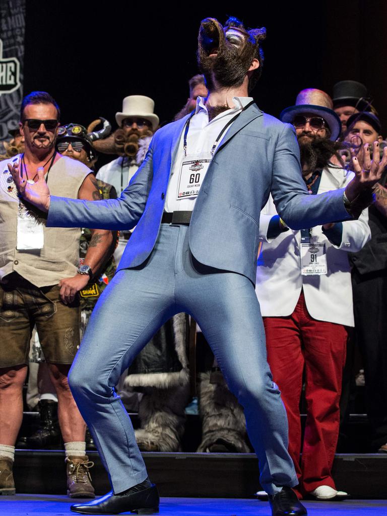 Isaiah Webb, Full Beard Freestyle 2nd place winner and the winner of the Big Joe Johnson Showmanship Award attends the 2017 Remington Beard Boss World Beard and Moustache Championships held at the Long Center for the Performing Arts on September 3, 2017 in Austin, Texas. PIcture: AFP