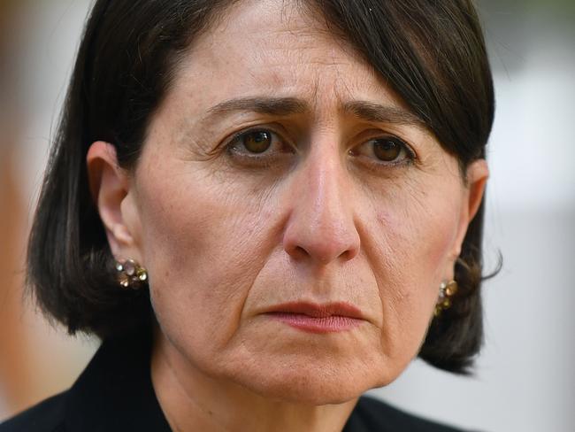 SYDNEY, AUSTRALIA - NewsWire Photos MARCH, 10, 2021: NSW Premier Gladys Berejiklian speaks to meida ahead of receiving the AstraZeneca vaccine at St George Hospital in Sydney. Picture: NCA NewsWire/Joel Carrett