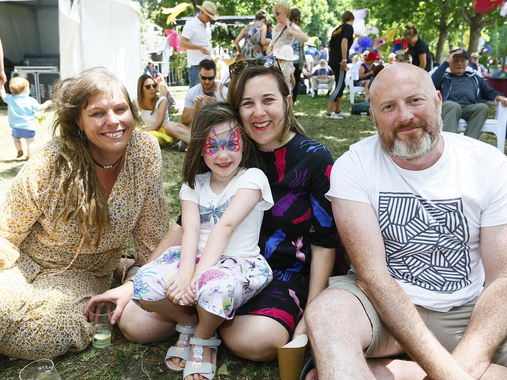 From left, Carla Griffiths, of Pelverata, and Daisy, 6, Zoe and Adrian Shore, all of Carrum, Victoria.