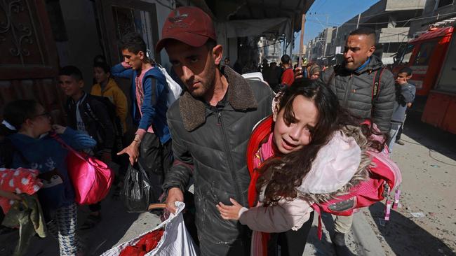 Palestinians flee their homes in Rafah after Israeli bombardment of the southern Gaza Strip. Picture: AFP