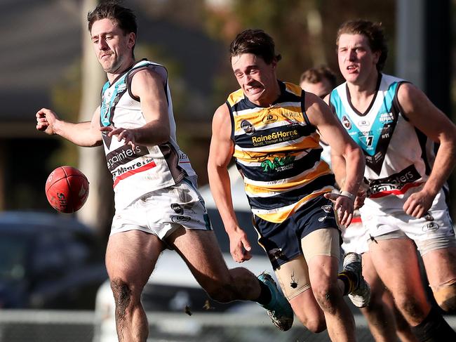 Football.  SFL.  Sorell V Cygnet.  James Webb Cygnet and Lucas Butterworth Sorell.  Picture: Nikki Davis-Jones