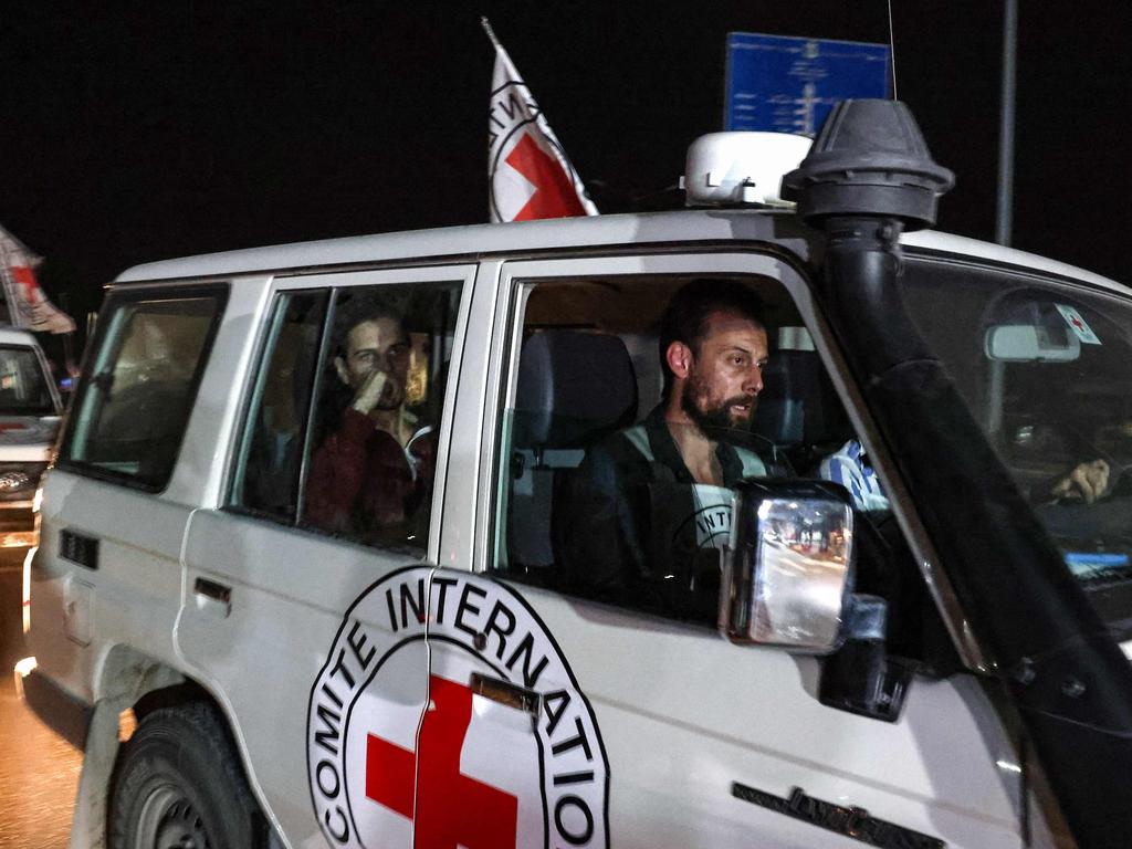 Ron Krivoy is driven towards the Rafah border point with Egypt ahead of a transfer to Israel. Picture: AFP