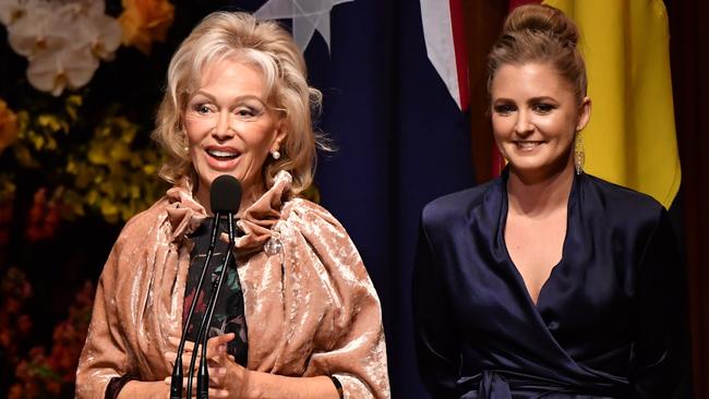 Blanche d'Alpuget, the partner of Bob Hawke, and Bob's granddaughter Sophie Taylor-Price speak during the State Memorial service for former prime minister Bob Hawke.