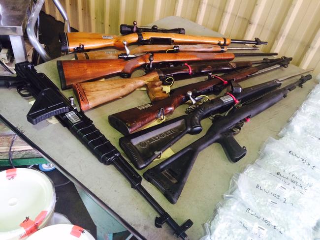 Weapons found by police at the drug lab. Picture: Sam Kelton