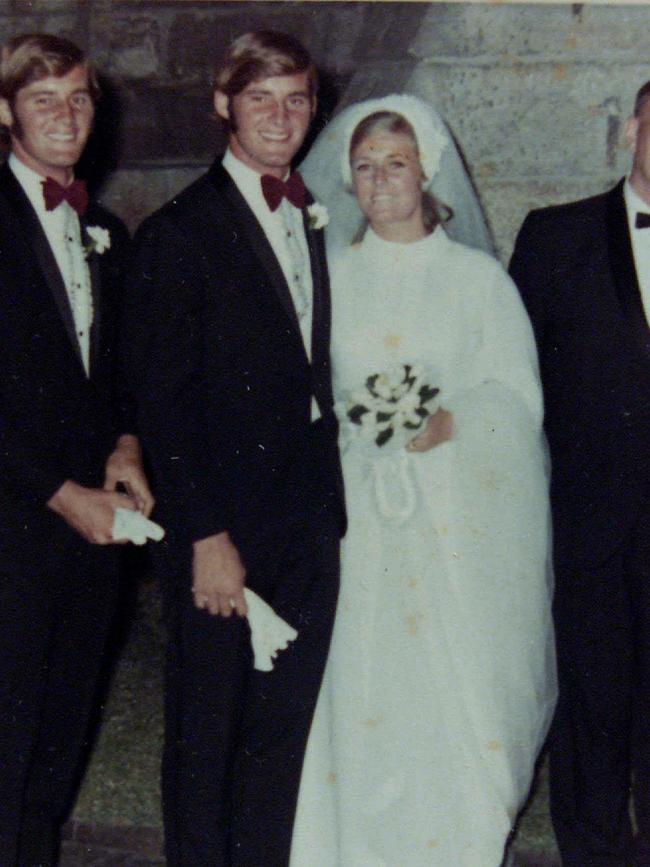 The couple married in 1970 – Chris’ twin brother Paul (left) was his best man. Picture: Bendeich