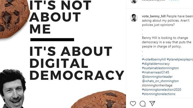 Benny Hill is promising a 'digital democracy' focus if he's elected to Stonnington Council. Picture: Instagram.