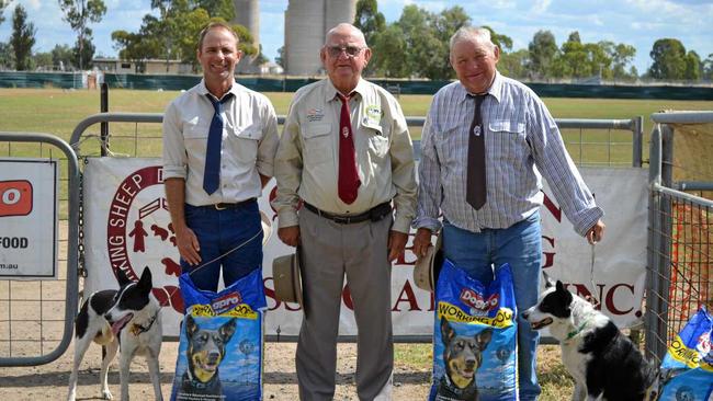 CHAMPIONS: Damian Bougoure, Colin Topp and Peter Mitchell with the winning Dalby Show dogs, Shilpa and Pirate. Picture: Michael Doyle