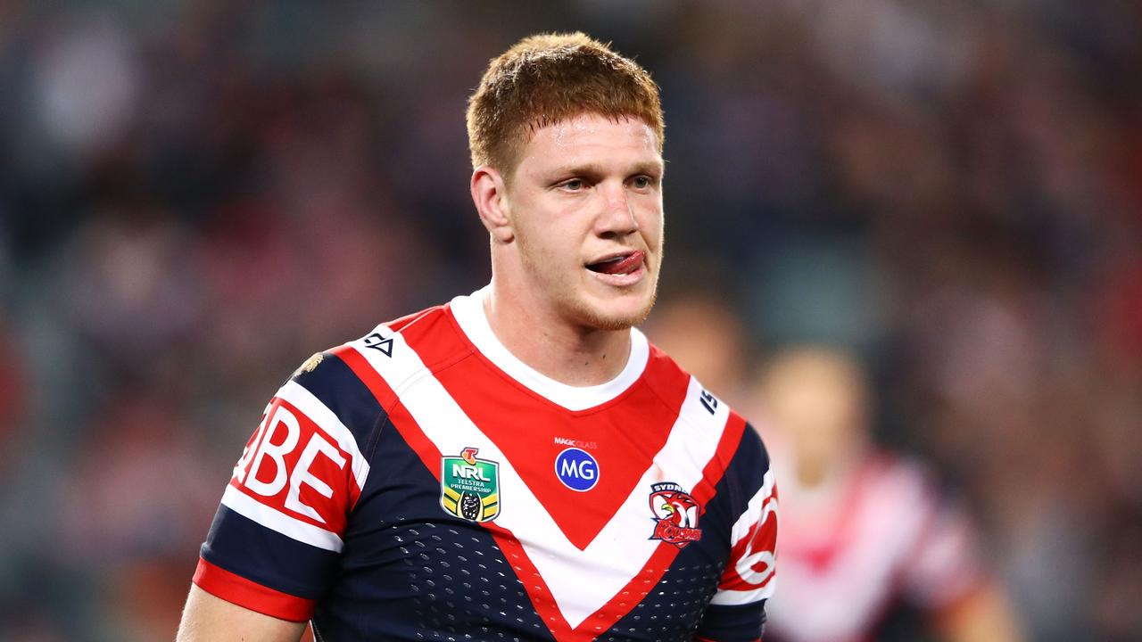 SYDNEY, AUSTRALIA - AUGUST 25: Dylan Napa of the Roosters leaves the field after being sin binned during the round 24 NRL match between the Sydney Roosters and the Brisbane Broncos at Allianz Stadium on August 25, 2018 in Sydney, Australia. (Photo by Mark Kolbe/Getty Images)