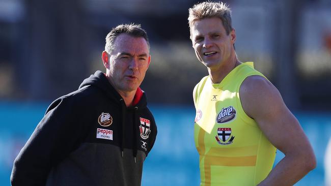 St Kilda coach Alan Richardson and Nick Riewoldt. Picture: Michael Klein