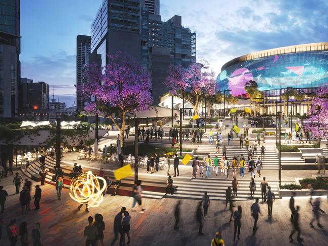 An artists impression of the proposed Brisbane Arena. The new major event venue will be one of two Brisbane 2032 Olympics and Paralympics aquatic venues.