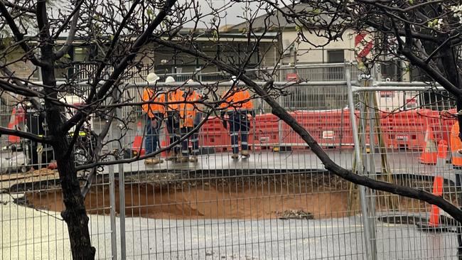 A sinkhole has emerged on Mooringe Ave at Camden Park. Picture: Evangeline Polymeneas