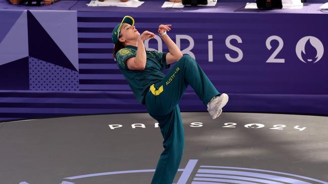 B-Girl Raygun of Team Australia competes during the B-Girls Round Robin at the Olympic Games. Picture: Ezra Shaw/Getty Images