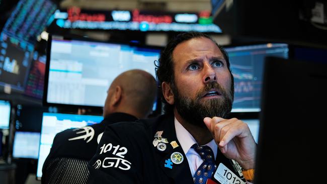 Traders on the floor of the New York Stock Exchange. Picture: Spencer Platt/AFP