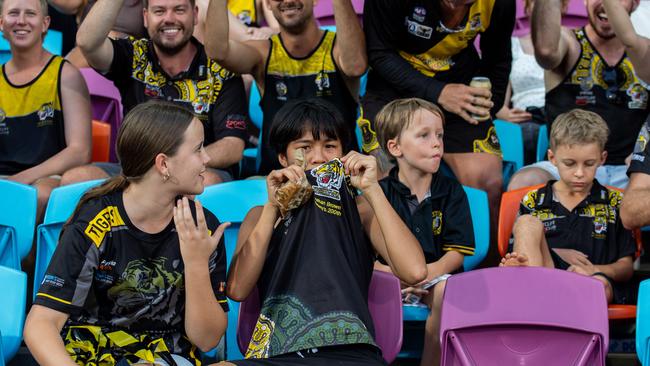 Nightcliff Tiger fans in the 2023-24 NTFL Men's Grand Final between Nightcliff and St Mary's. Picture: Pema Tamang Pakhrin