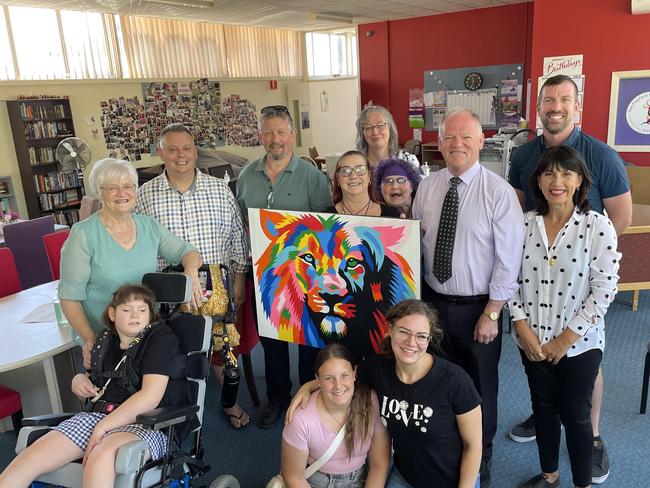 Members of the Pelligra group Steve Wren and Paschal Somers, with Playford Councillor Clint Marsh and members of the Playford Women's shed. Picture supplied