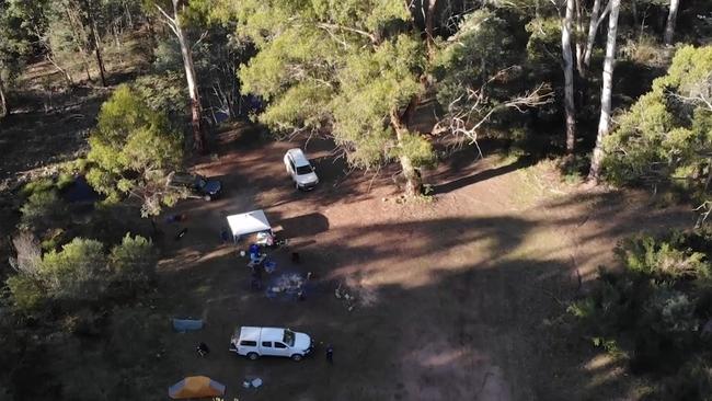 Police searching Wonnangatta Valley. Picture: Drone footage supplied by Victoria Police