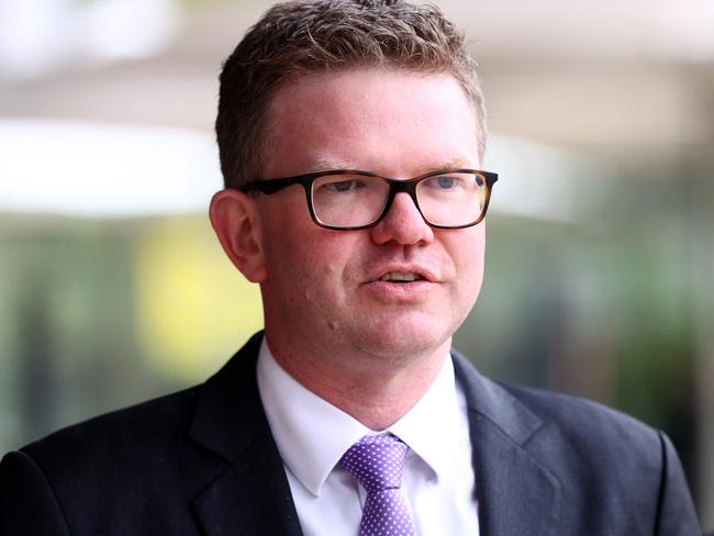 June 13, 2024: South Australian Health Minister Chris Picton holds a doorstop outside Adelaide oval after a meeting of the state and territories health ministers. Picture: Kelly Barnes