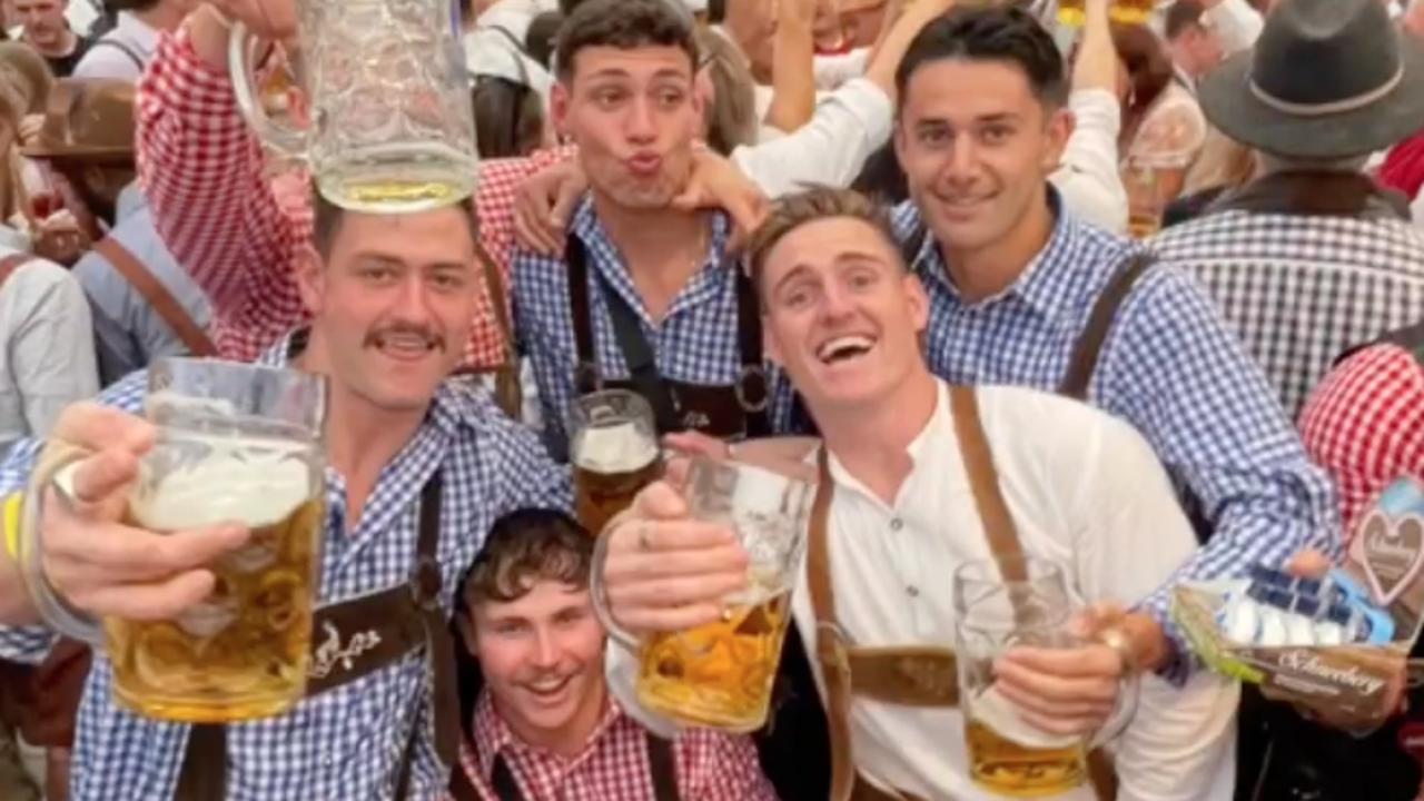 Liam Hampson (bottom) was on holiday with his mates. Picture: Jordan Riki / Instagram