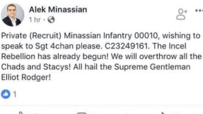 Facebook and police confirmed Mr Minassian posted this before the attack.