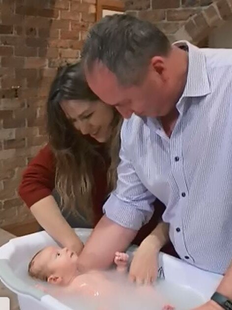 Barnaby Joyce and Vikki Campion with baby Sebastian. Picture: Channel 7