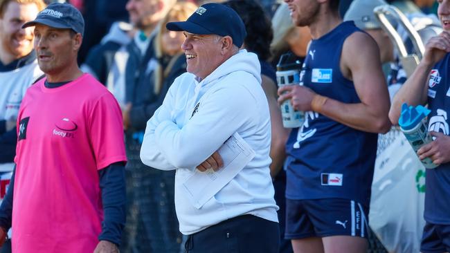 Croydon coach Morris D’Alessandro watches on. Picture: Hotker’s Footy Photos.