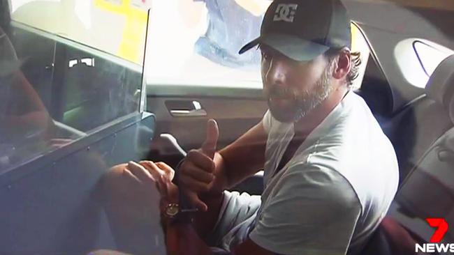 Former Olympian Grant Hackett pictured after being arrested in the Gold Coast. Picture: Seven News