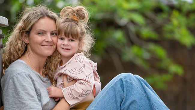 Sarah Hood with her youngs daughter Maeve, 3 years old, who has Leigh Syndrome, a form of mitochondrial disease. Picture: Jason Edwards