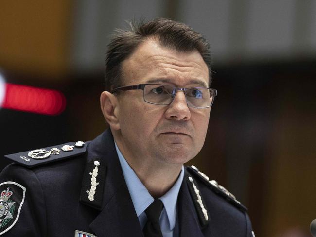 CANBERRA, AUSTRALIA NewsWire Photos MARCH 22, 2021: Australian Federal Police Commissioner Reece Kershaw.Home Affairs Senate Committee in Parliament House in Canberra.Picture: NCA NewsWire / Gary Ramage