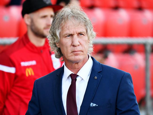 ADELAIDE, AUSTRALIA - MARCH 15: Gertjan Verbeek coach of Adelaide United during the round 23 A-League match between Adelaide United and the Newcastle Jets at Coopers Stadium on March 15, 2020 in Adelaide, Australia. (Photo by Mark Brake/Getty Images)