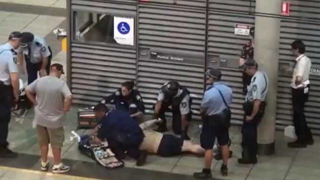 Callum Brosnan being treated at Sydney Olympic Park. Picture: 7News