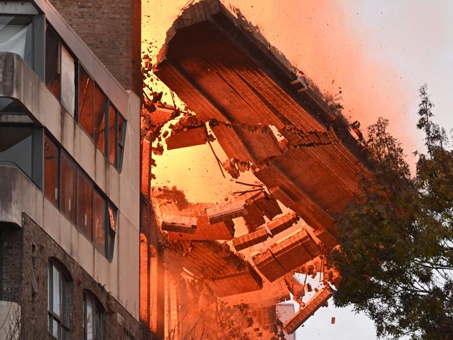 A wall collapsed during the building fire in Surry Hills. Picture: AAP