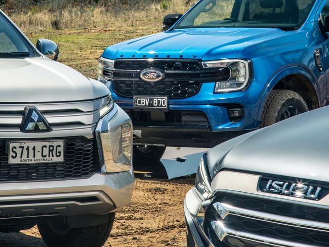 Ford Everest, Mitsubishi Pajero Sport and Izuzu MU-X for 4WD comparison test. Picture: Thomas Wielecki