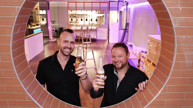 JUJU is the latest offering coming to the space formerly occupied by much-loved Greek restaurant and bar Hellenika, and owners Cody Beck and Trent Redman share a drink before starting the fitout.. Picture Glenn Hampson