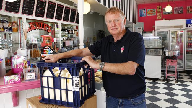 Annies Old Fashioned Ice Cream Parlour owner Greg Murray says soaring bills will have a major impact on business like his which rely heavily on refrigeration. Picture: Richard Dobson