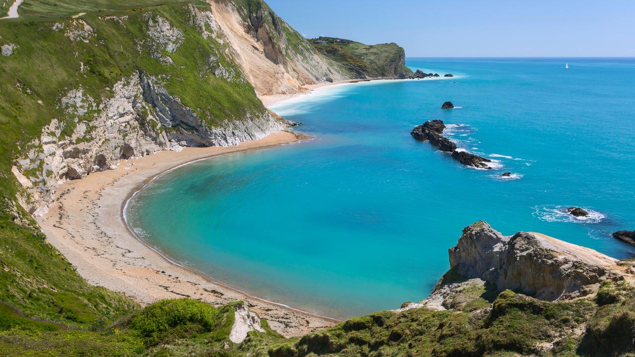 The Stair Hole at Lulworth Cove in Dorset, England.