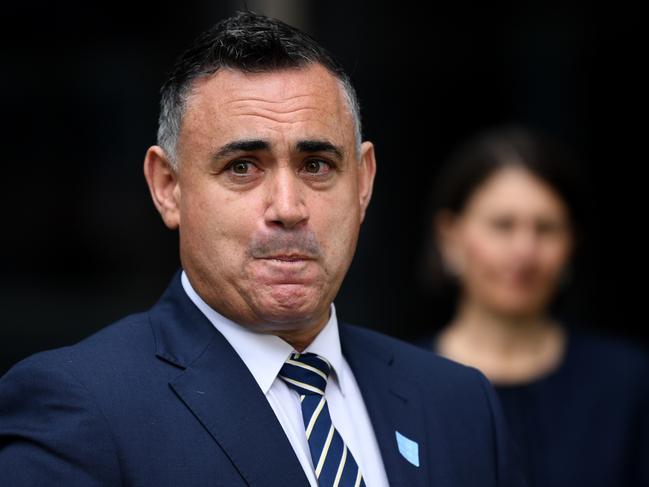 Deputy Premier John Barilaro, with premier Gladys Berejiklian in the background. Picture: Joel Carrett/AAP