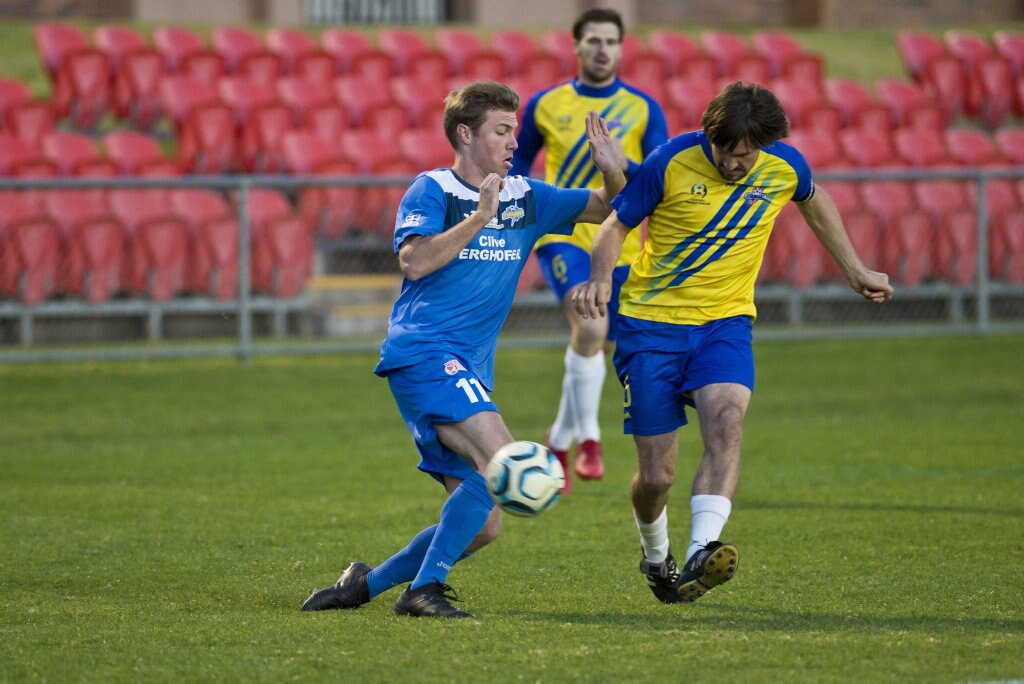 Chris Hatfield for South West Queensland Thunder against Brisbane Strikers in NPL Queensland men round 17 football at Clive Berghofer Stadium, Saturday, June 16, 2018. Picture: Kevin Farmer