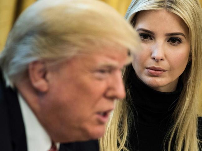 (FILES) This file photo taken on April 24, 2017 shows Ivanka Trump listening while her father US President Donald Trump speaks via video with NASA astronauts aboard the International Space Station from the Oval Office of the White House in Washington, DC. First Daughter Ivanka Trump is contradicting her father, the US president, insisting that allowing Syrian refugees to immigrate to the United States "has to be part of the discussion" over ending Syria's years old civil war."I think there is a global humanitarian crisis that's happening, and we have to come together, and we have to solve it," she told NBC News in an interview aired April 26, 2017.  / AFP PHOTO / Brendan Smialowski