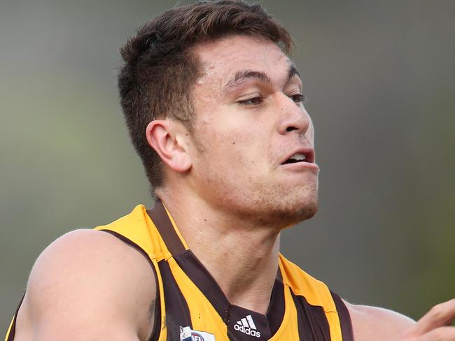 .VFL SUNDAY FOOTY BOX HILL V CASEYaCasey playerEvan Panozza tries to hold back Box Hill player Shem TatupuPicture:  Janine Eastgate