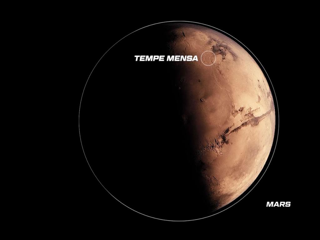 The conceptual city Tempe Mensa is located on a slope on Mars. Picture: ABIBOO