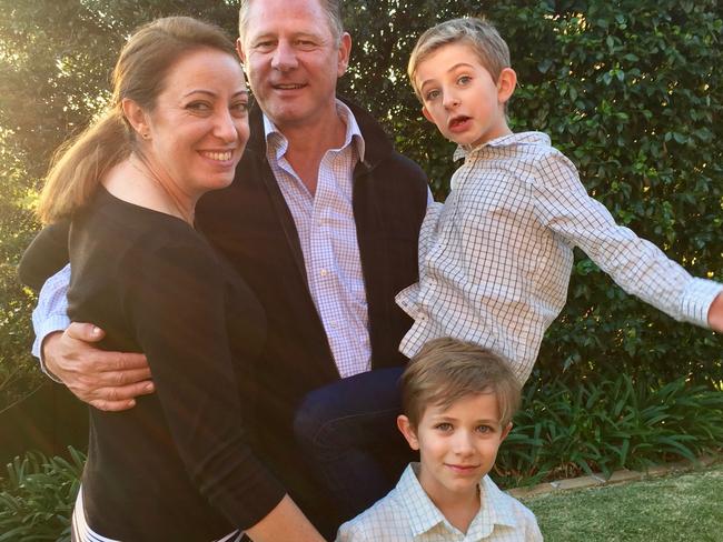 The Greens candidate James Rooney with wife Leisa and sons Jackson and Lachlan.