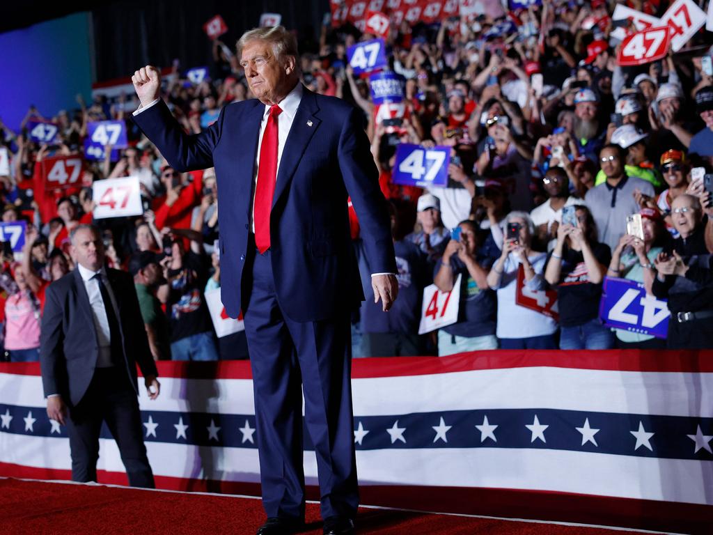 Donald Trump acknowledges supporters after speaking at a campaign rally in North Carolina. Picture: Anna Moneymaker (Getty Images via AFP)