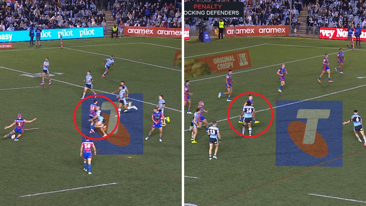 The controversial blocking calls at the end of the Sharks v Knights Round 24 clash