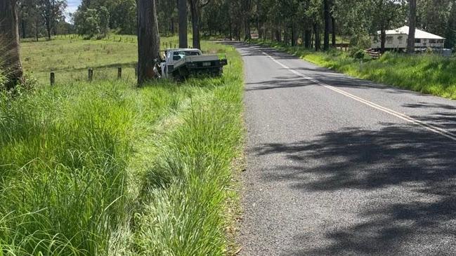 A man was trapped after his ute hit a tree beside Eel Creek Road in the early hours of Thursday morning.