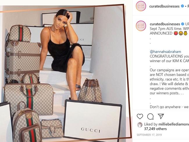 Kim Kardashian running a designer giveaway through Curated Businesses. https://www.instagram.com/p/B2fqFbHBddT/